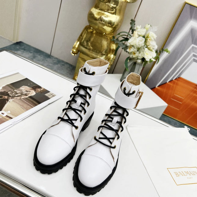 BALMAIN 26S BOOTS IN WHITE CALFSKIN