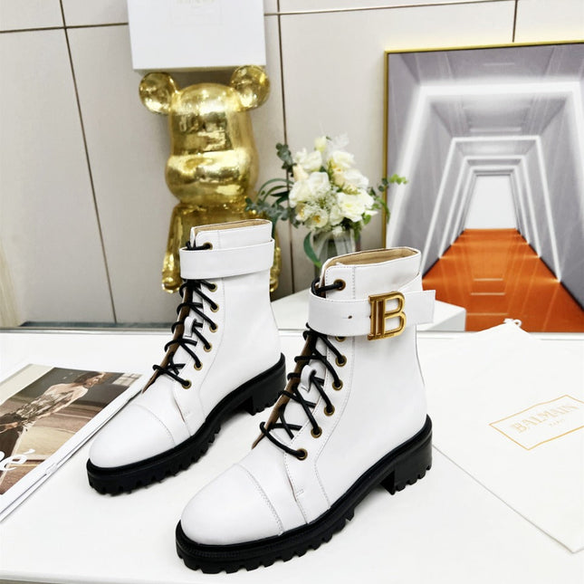 BALMAIN 26S BOOTS IN WHITE CALFSKIN