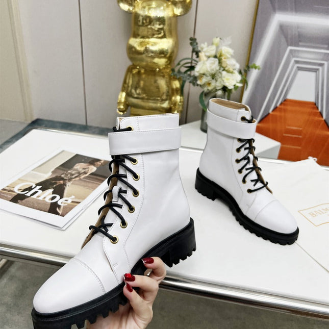 BALMAIN 26S BOOTS IN WHITE CALFSKIN