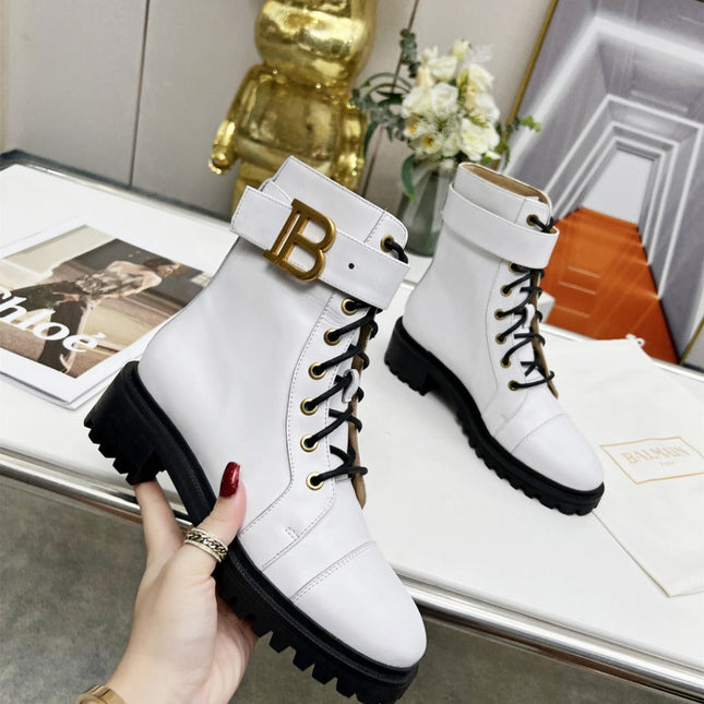 BALMAIN 26S BOOTS IN WHITE CALFSKIN