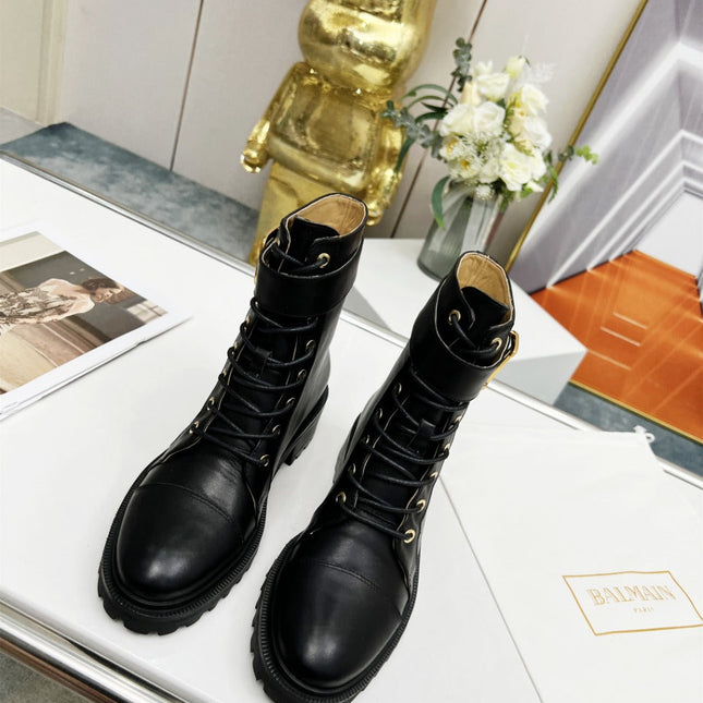 BALMAIN 26S BOOTS IN BLACK CALFSKIN