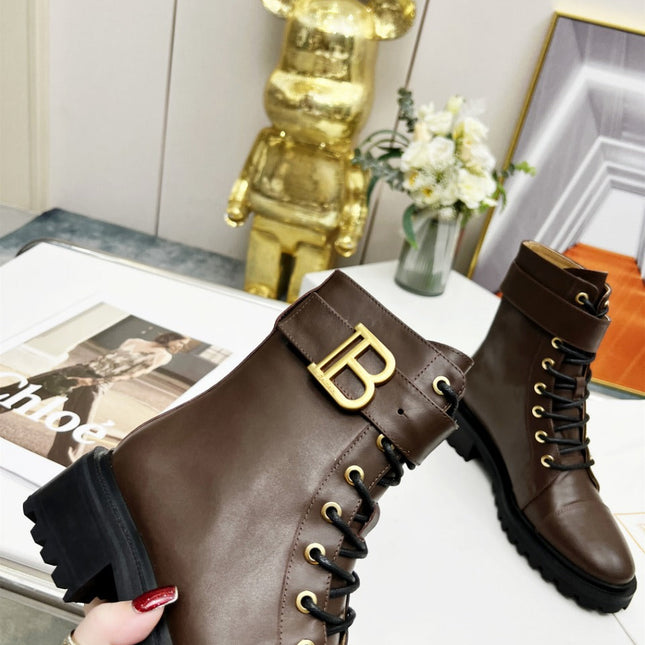 BALMAIN 26S BOOTS IN DARK BROWN CALFSKIN