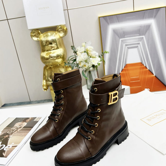 BALMAIN 26S BOOTS IN DARK BROWN CALFSKIN