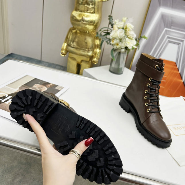 BALMAIN 26S BOOTS IN DARK BROWN CALFSKIN
