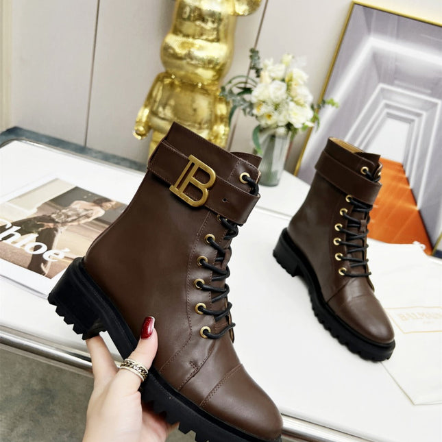 BALMAIN 26S BOOTS IN DARK BROWN CALFSKIN