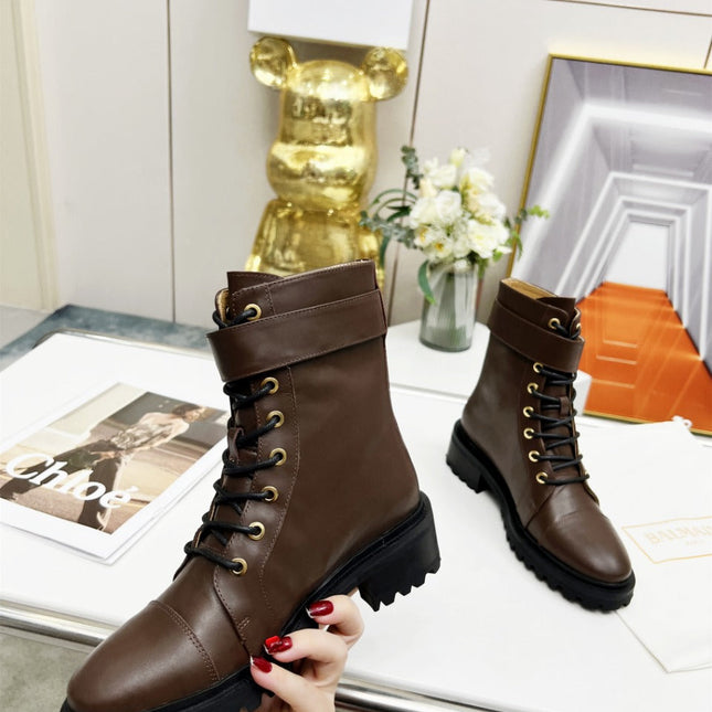 BALMAIN 26S BOOTS IN DARK BROWN CALFSKIN