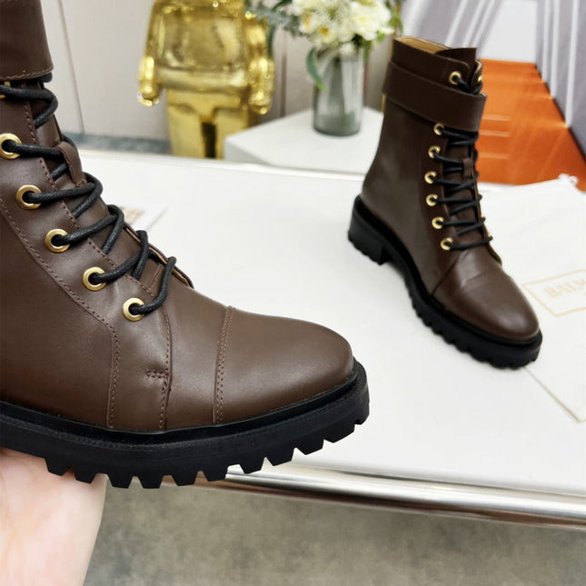 BALMAIN 26S BOOTS IN DARK BROWN CALFSKIN