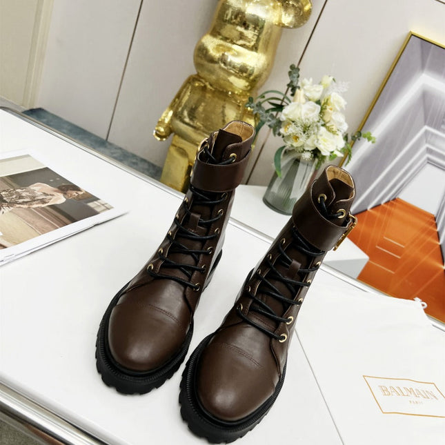 BALMAIN 26S BOOTS IN DARK BROWN CALFSKIN