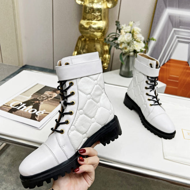 BALMAIN 26S COMBAT BOOTS IN WHITE CALFSKIN