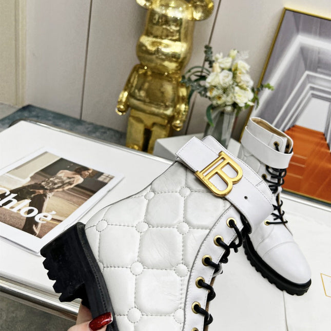 BALMAIN 26S COMBAT BOOTS IN WHITE CALFSKIN
