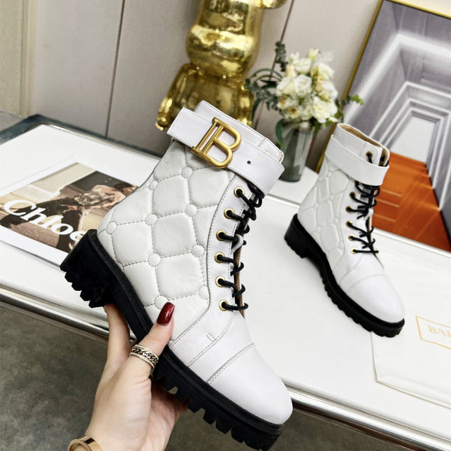 BALMAIN 26S COMBAT BOOTS IN WHITE CALFSKIN