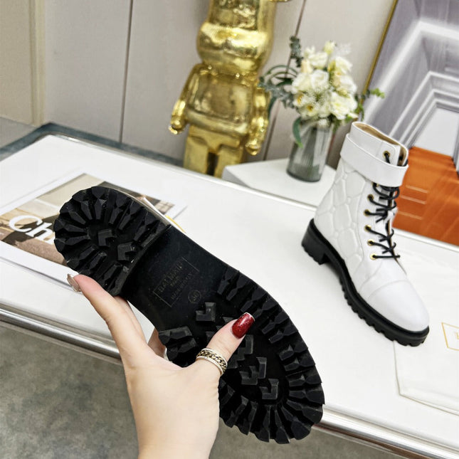 BALMAIN 26S COMBAT BOOTS IN WHITE CALFSKIN