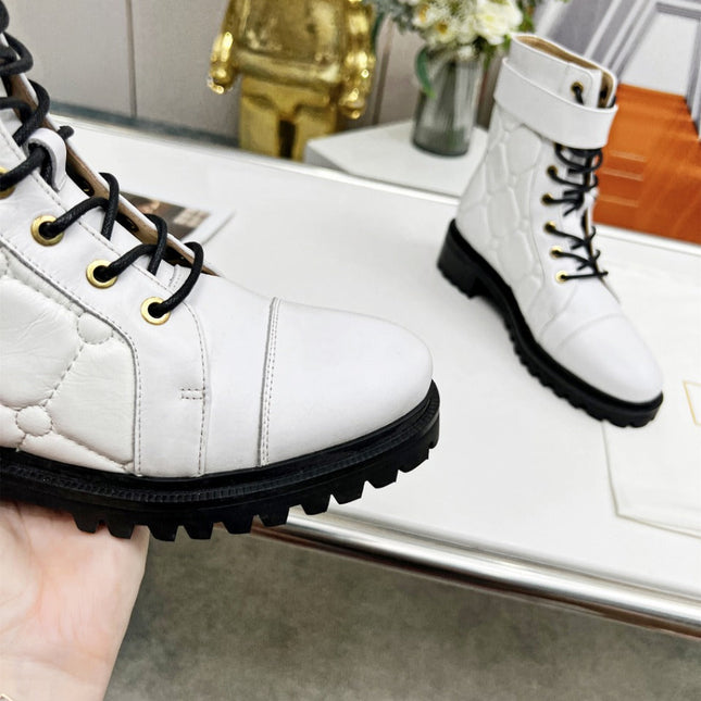 BALMAIN 26S COMBAT BOOTS IN WHITE CALFSKIN