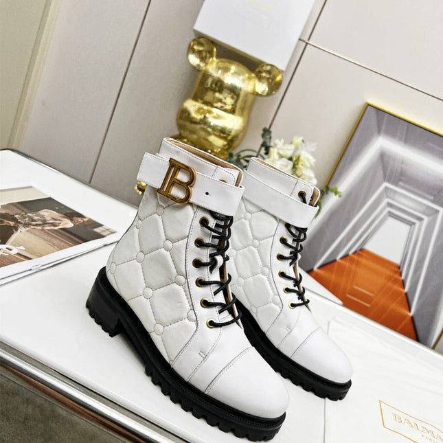 BALMAIN 26S COMBAT BOOTS IN WHITE CALFSKIN
