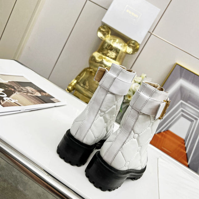 BALMAIN 26S COMBAT BOOTS IN WHITE CALFSKIN