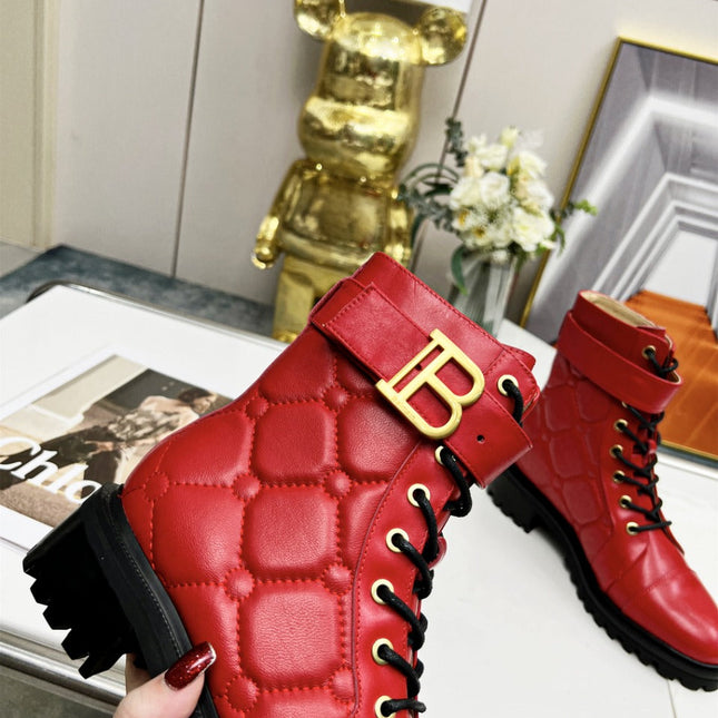 BALMAIN 26S COMBAT BOOTS IN RED CALFSKIN