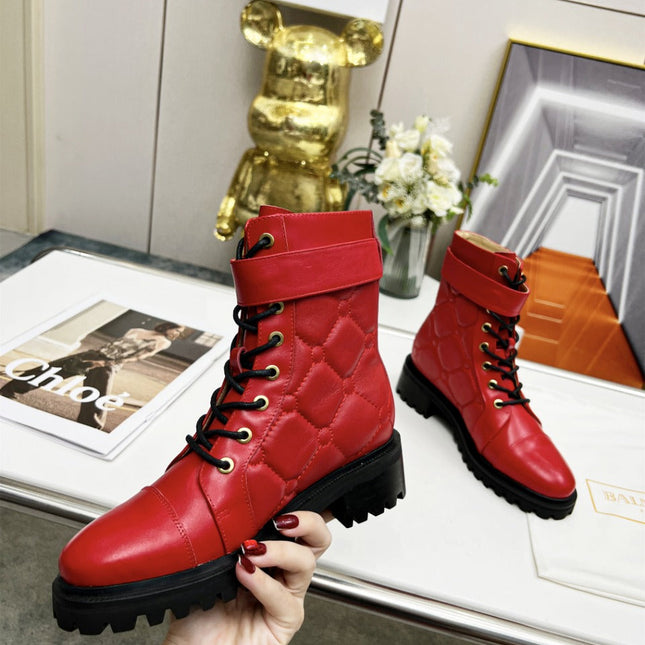 BALMAIN 26S COMBAT BOOTS IN RED CALFSKIN