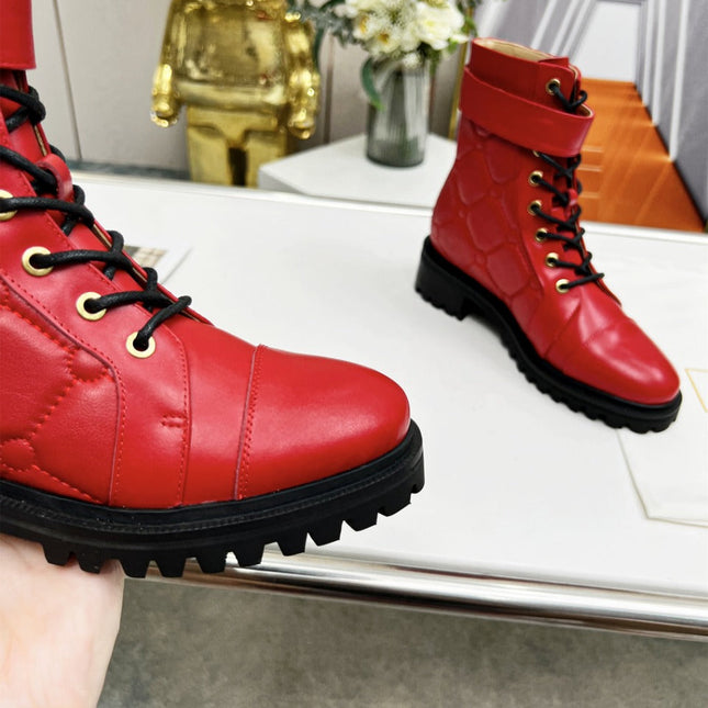 BALMAIN 26S COMBAT BOOTS IN RED CALFSKIN