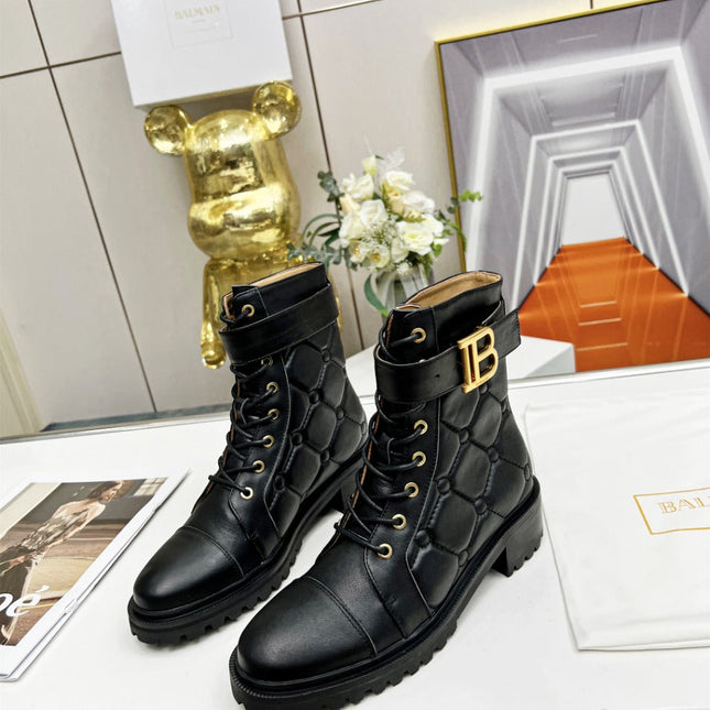 BALMAIN 26S COMBAT BOOTS IN BLACK CALFSKIN