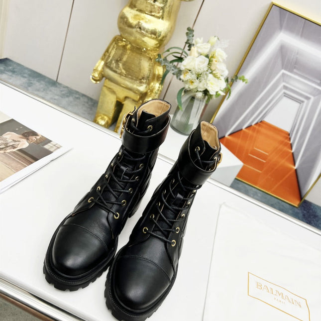 BALMAIN 26S COMBAT BOOTS IN BLACK CALFSKIN