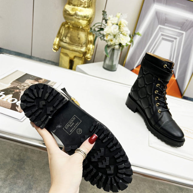 BALMAIN 26S COMBAT BOOTS IN BLACK CALFSKIN