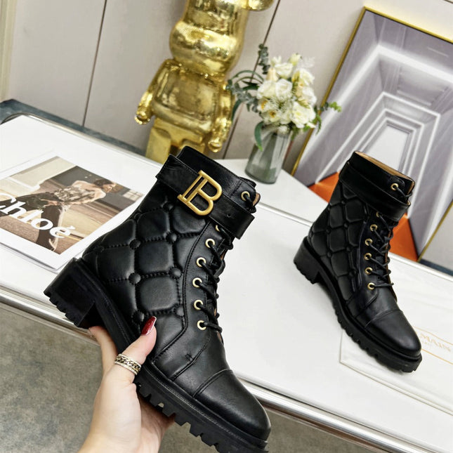 BALMAIN 26S COMBAT BOOTS IN BLACK CALFSKIN