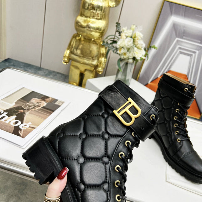 BALMAIN 26S COMBAT BOOTS IN BLACK CALFSKIN