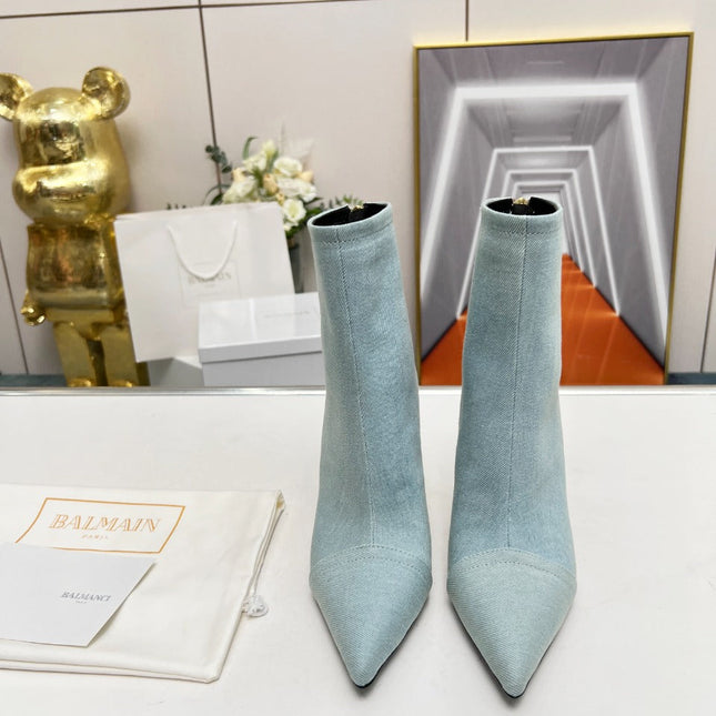 BALMAIN 26S BOOTS 95 MM IN LIGHT BLUE DENIM