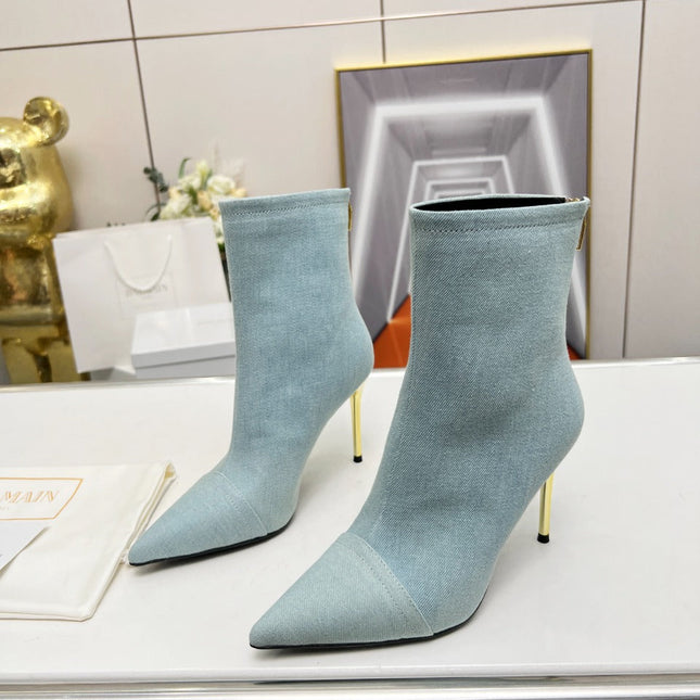 BALMAIN 26S BOOTS 95 MM IN LIGHT BLUE DENIM