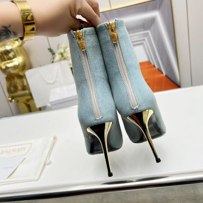 BALMAIN 26S BOOTS 95 MM IN LIGHT BLUE DENIM