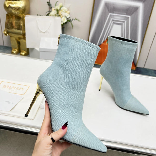 BALMAIN 26S BOOTS 95 MM IN LIGHT BLUE DENIM