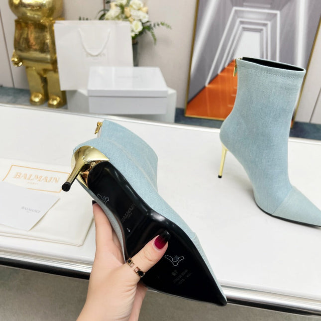 BALMAIN 26S BOOTS 95 MM IN LIGHT BLUE DENIM