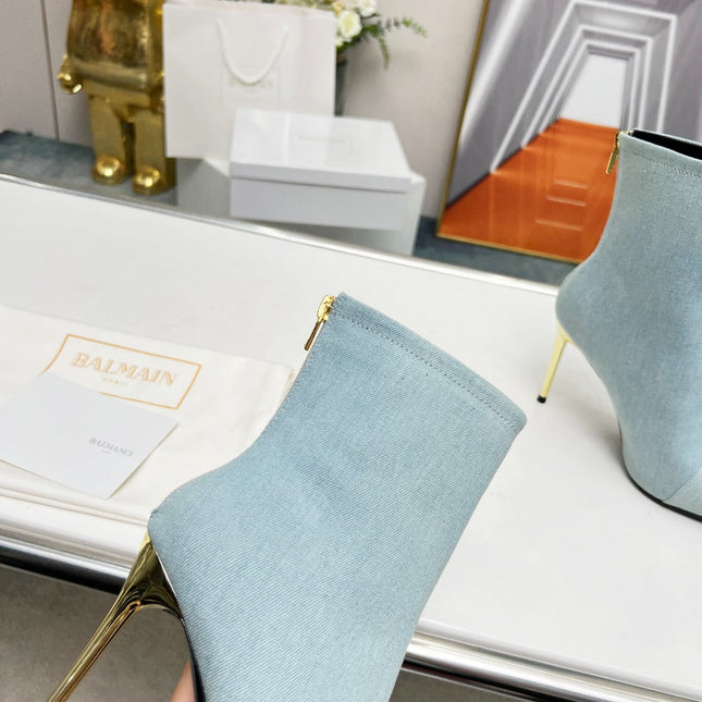BALMAIN 26S BOOTS 95 MM IN LIGHT BLUE DENIM