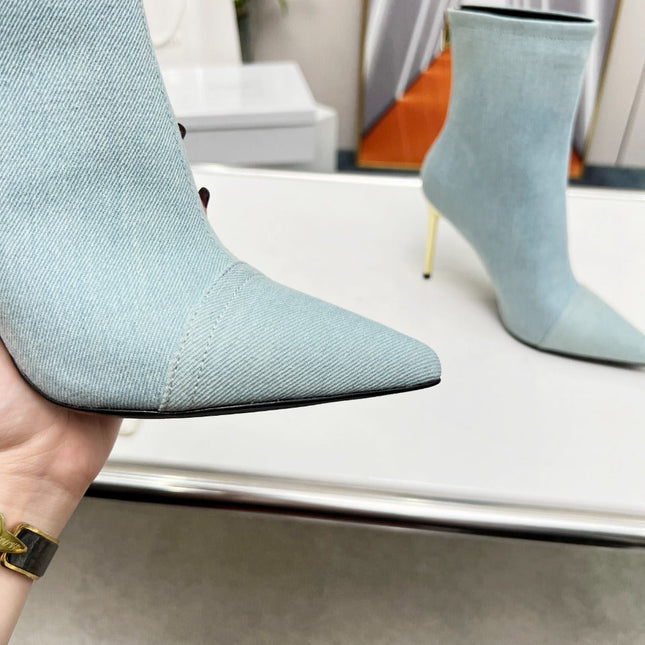BALMAIN 26S BOOTS 95 MM IN LIGHT BLUE DENIM
