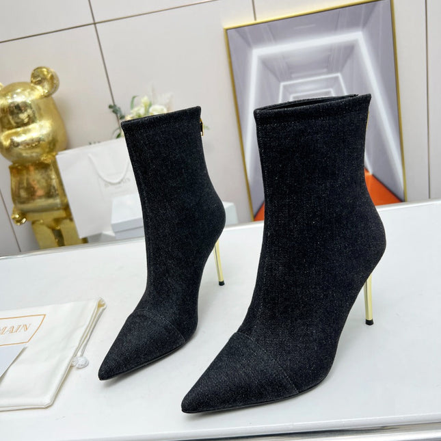 BALMAIN 26S BOOTS 95 MM IN BLACK DENIM