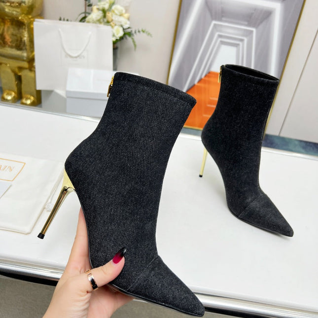 BALMAIN 26S BOOTS 95 MM IN BLACK DENIM