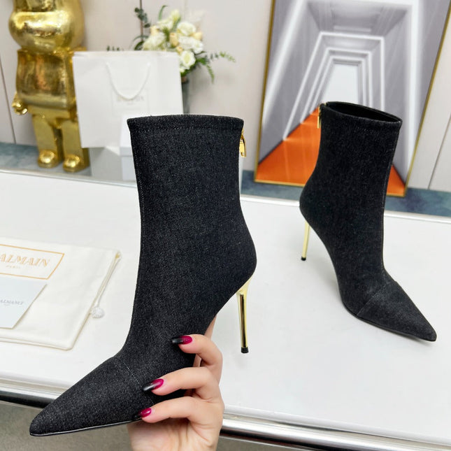 BALMAIN 26S BOOTS 95 MM IN BLACK DENIM