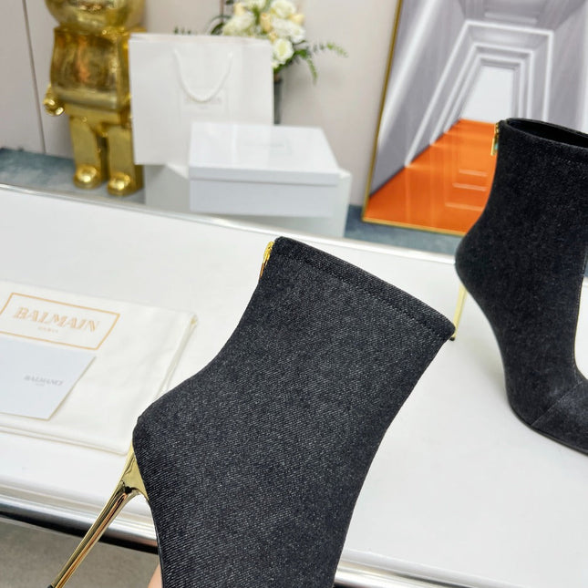 BALMAIN 26S BOOTS 95 MM IN BLACK DENIM