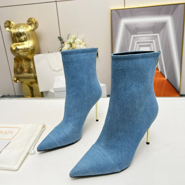 BALMAIN 26S BOOTS 95 MM IN BLUE DENIM