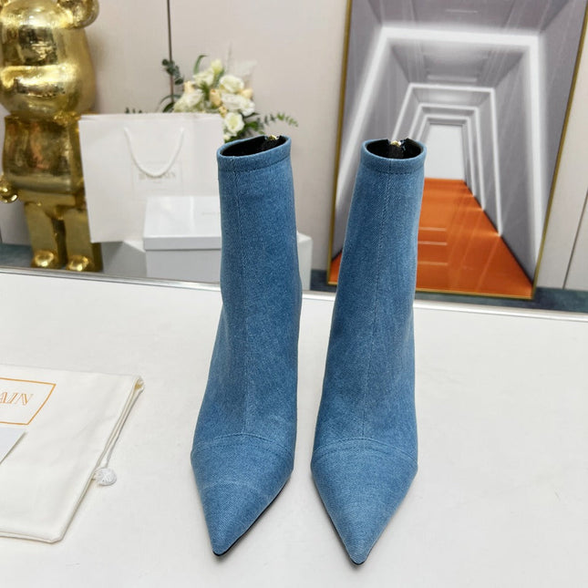 BALMAIN 26S BOOTS 95 MM IN BLUE DENIM