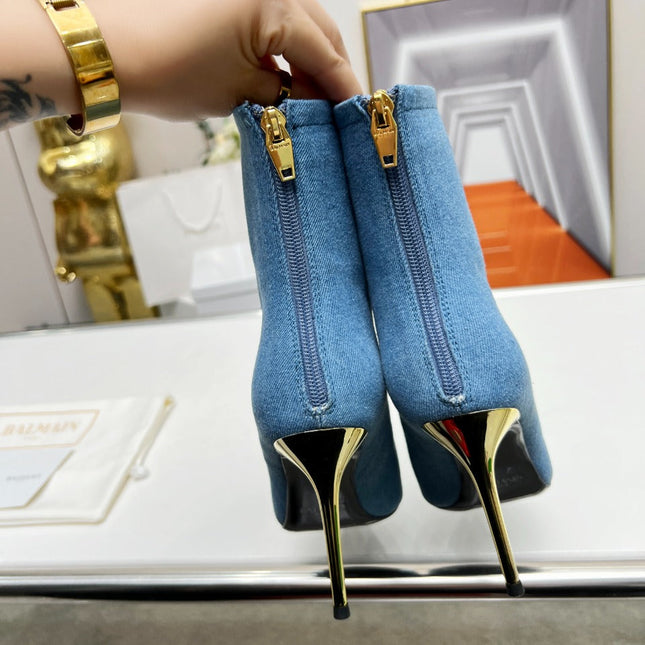 BALMAIN 26S BOOTS 95 MM IN BLUE DENIM