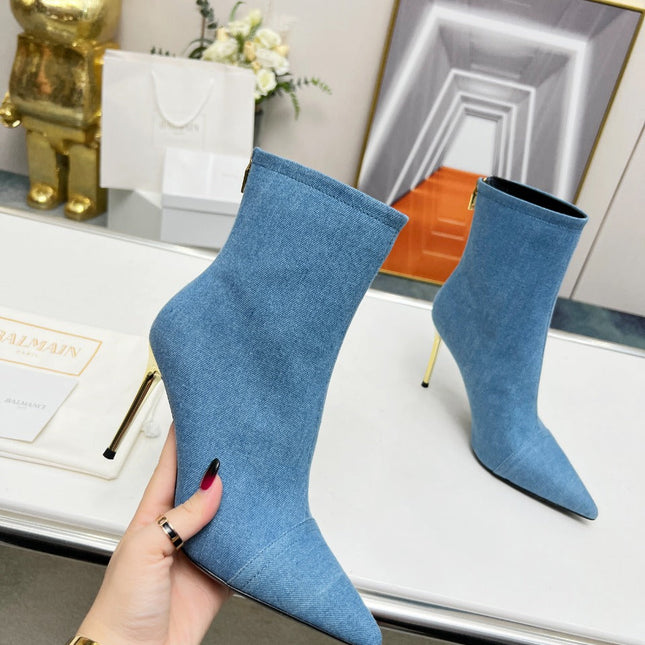 BALMAIN 26S BOOTS 95 MM IN BLUE DENIM