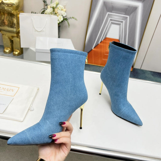 BALMAIN 26S BOOTS 95 MM IN BLUE DENIM