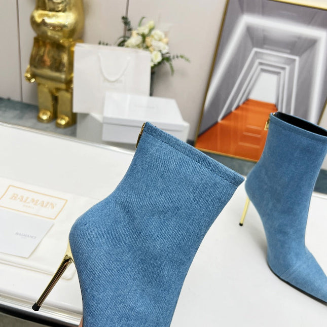 BALMAIN 26S BOOTS 95 MM IN BLUE DENIM