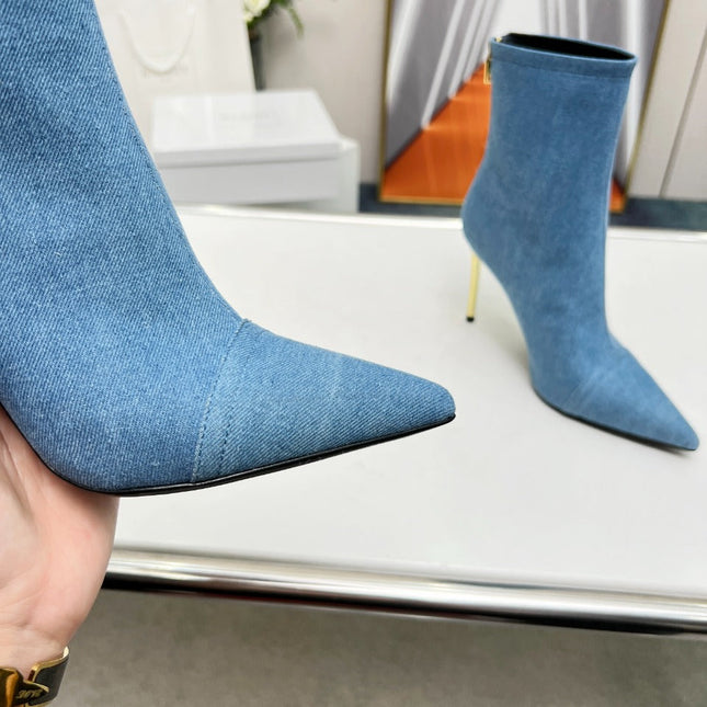BALMAIN 26S BOOTS 95 MM IN BLUE DENIM