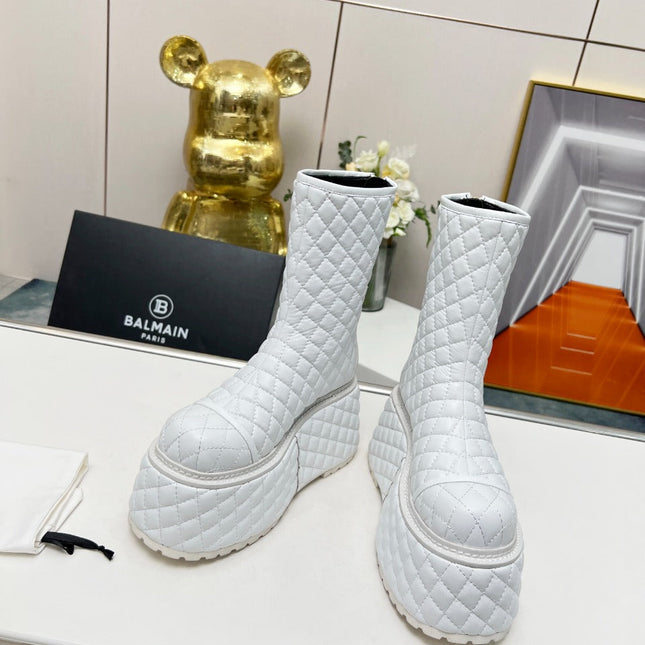 BALMAIN 26S PLATFORM BOOTS 100 MM IN WHITE LAMBSKIN