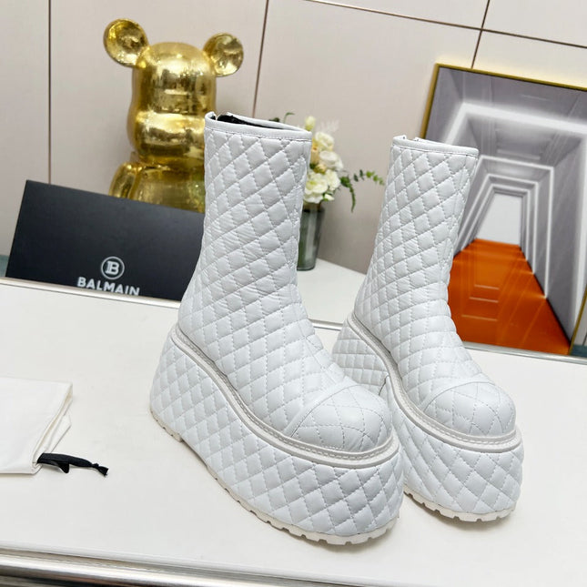 BALMAIN 26S PLATFORM BOOTS 100 MM IN WHITE LAMBSKIN