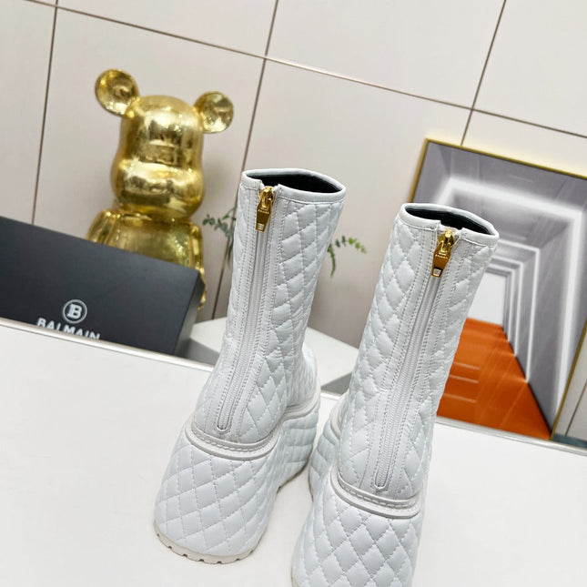 BALMAIN 26S PLATFORM BOOTS 100 MM IN WHITE LAMBSKIN