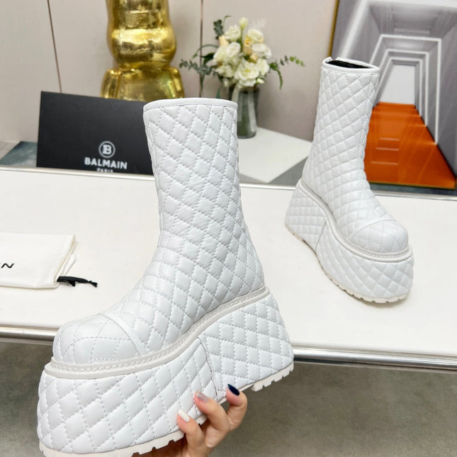 BALMAIN 26S PLATFORM BOOTS 100 MM IN WHITE LAMBSKIN