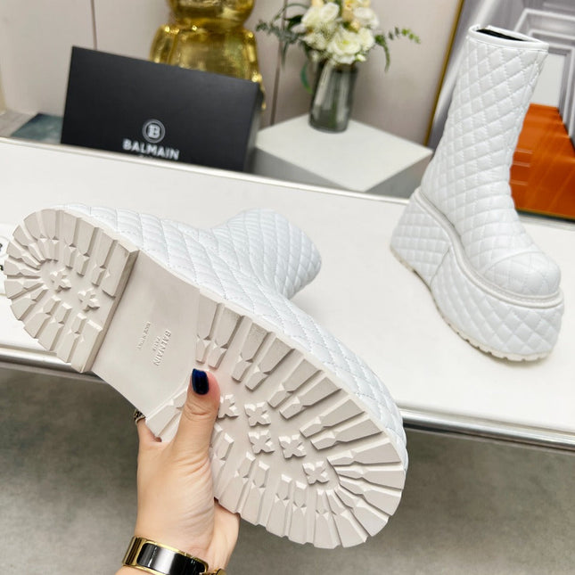BALMAIN 26S PLATFORM BOOTS 100 MM IN WHITE LAMBSKIN